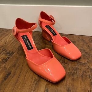 Dolce & Gabbana peach leather ankle strap heels 38
